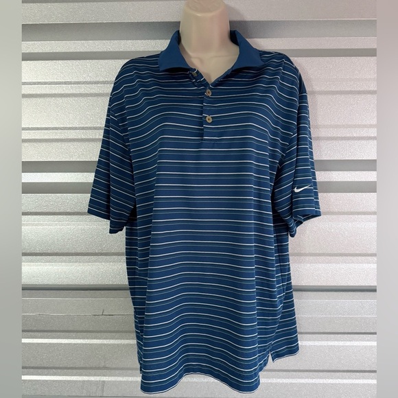 Men’s NIKE Golf Tour Performance DRI-Fit Blue Striped Polo Golf Shirt Size Large - Picture 2 of 10